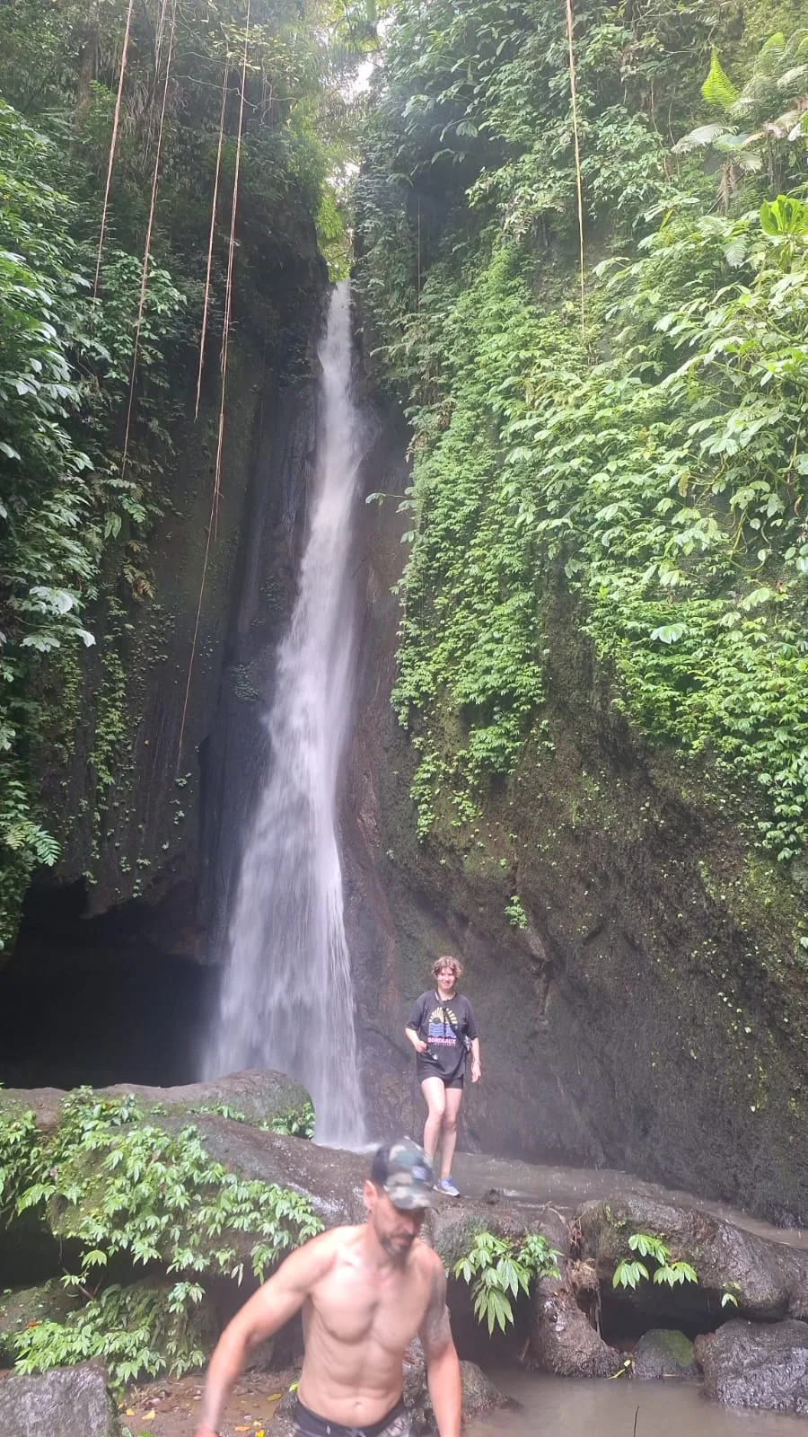 Tall waterfall in a jungle gorge, north Bali